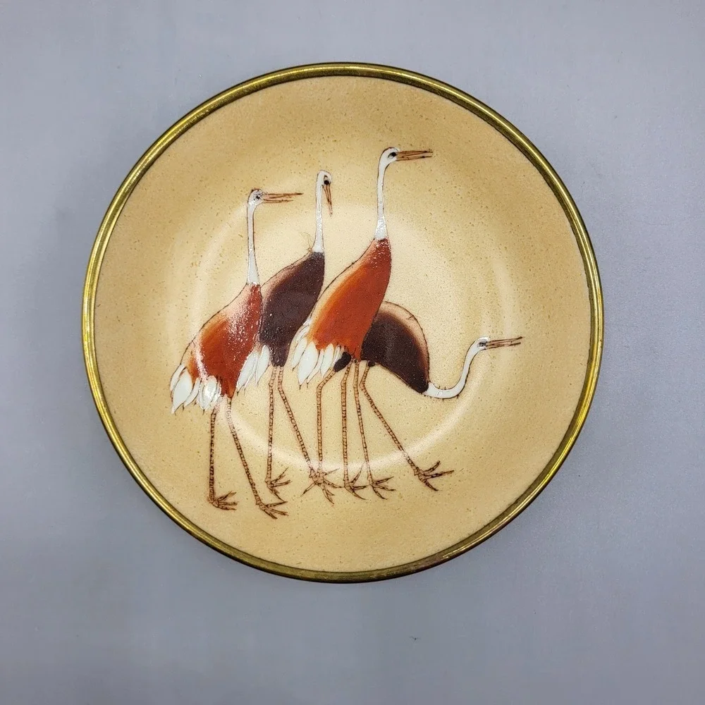 Vtg Rosenthal Netter Trinket Dish Crane Bird Brass Clad Small Bowl Gold Brown